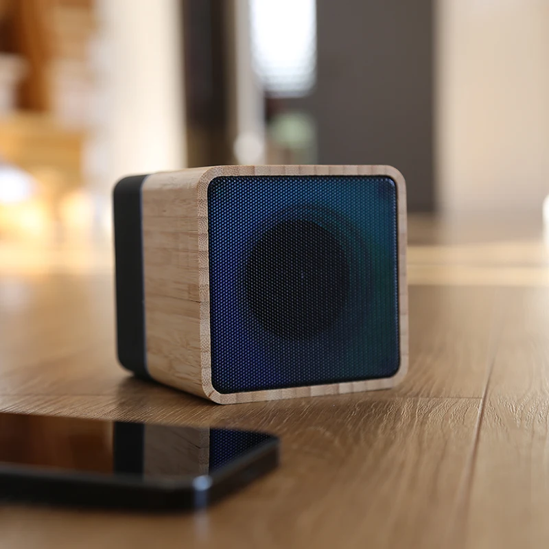 Gift Bamboo Custom Logo FM Radio 5W RGB Led Speaker Powered Portable bluetooths speaker