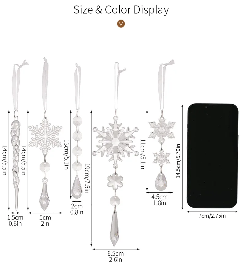 5 PCS Ice Strip Transparent Ice Edge Acrylic Clear Snowflake Christmas Tree Pendants