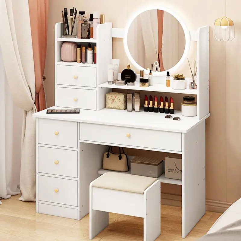 Bedroom Mirror Dressing Table 6 Drawers Beads Dresser With Wall Mirror For Home Hotel