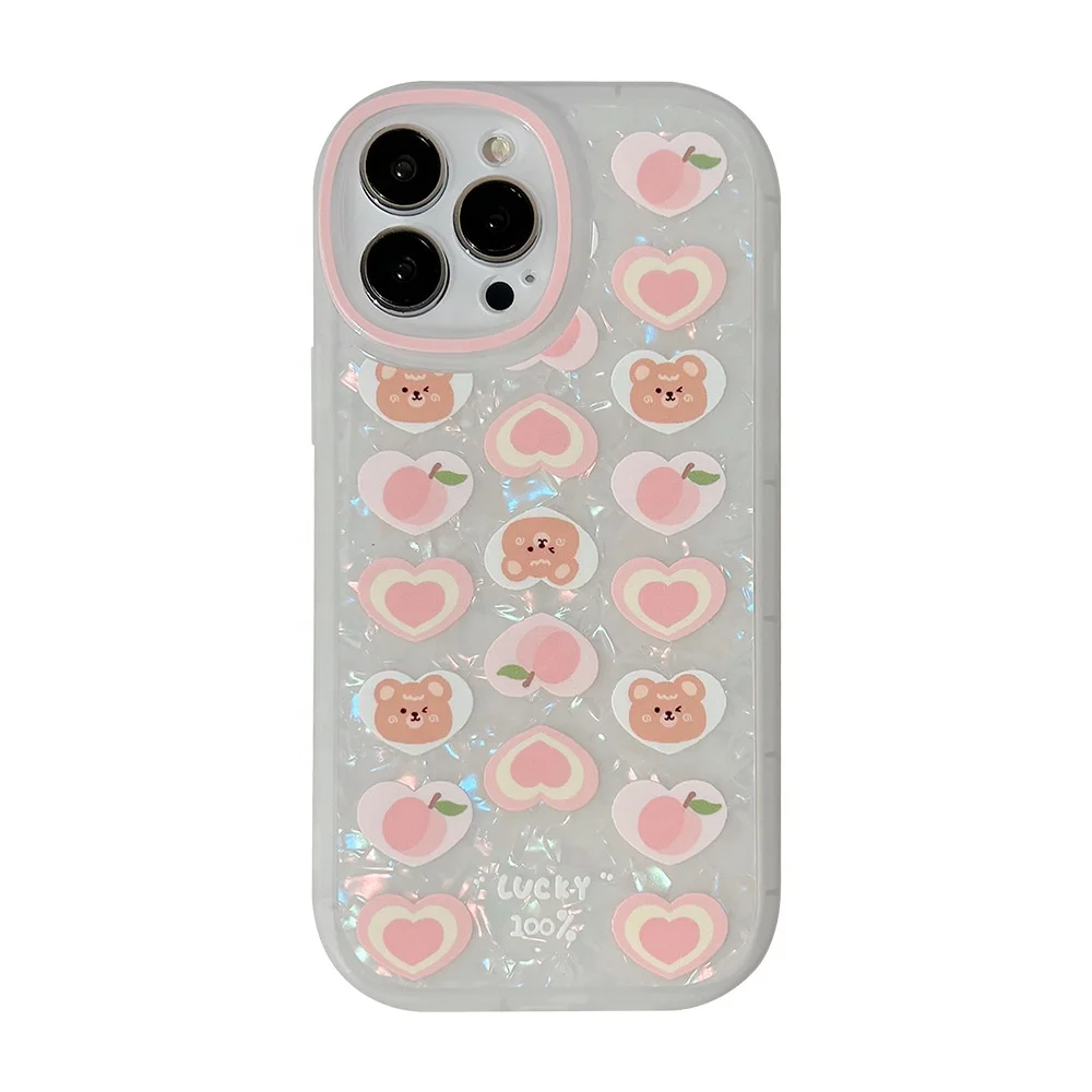 Peach heart bear fairy pearl pendant New case for iphone 14 13 12 case cute 12mini Pro Max 11 Pro Max XS XR X 7 8 SE Plus