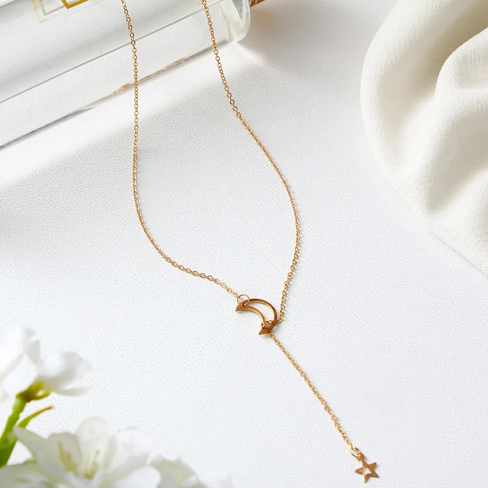 European America Design  Charm Sweet Wind Pop Big Name Moon Star Pendant Necklace  For Women