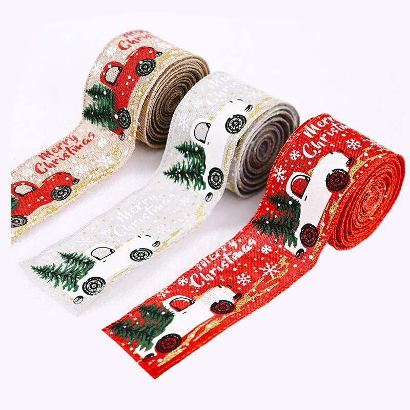 Hot sale 2.5 63m christmas tartan buffalo plaid plaied ribbon vintage car truck burlap ribbon made wrapping