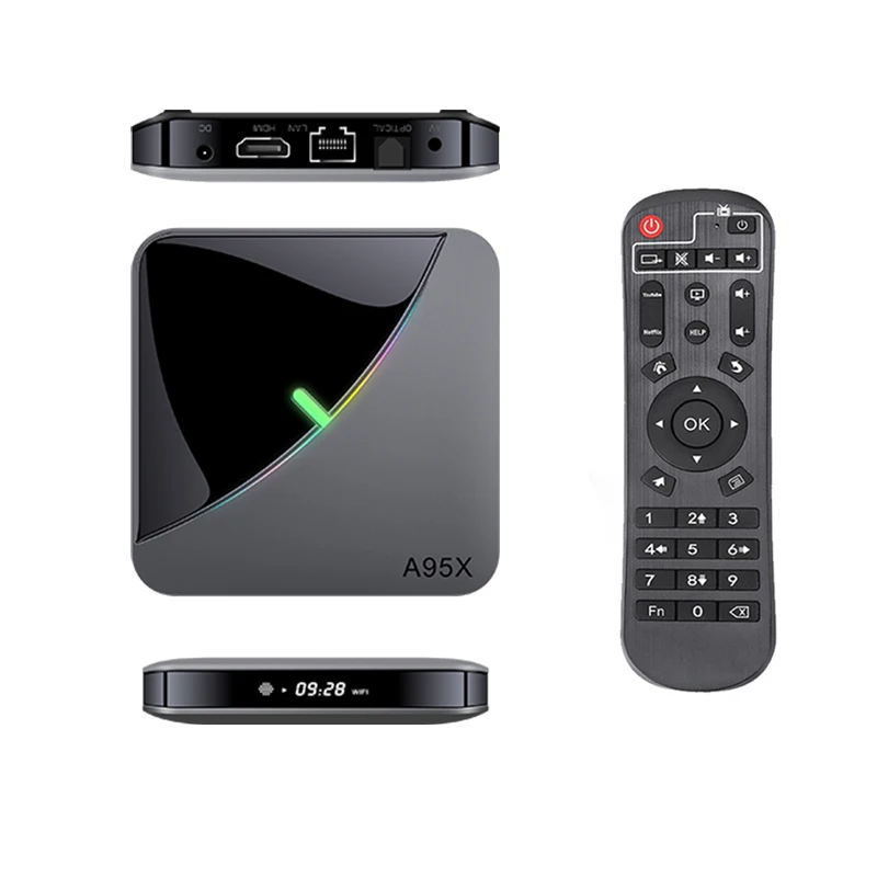 Android 9 0 smart tv box A95XF3 hd 8k декодирование видео wifi 6 бесплатное воспроизведение фильмов rgb light