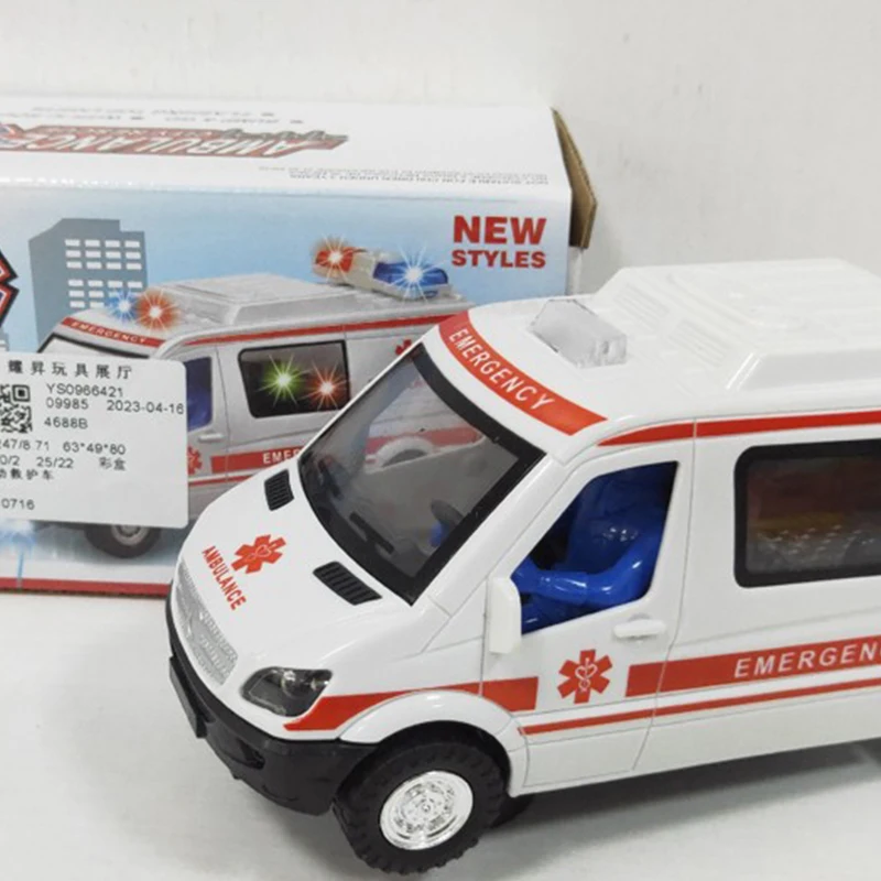 Felisu Large Friction Powered Rescue Ambulance 1:16 Toy Emergency Vehicle w/ Lights and Sounds