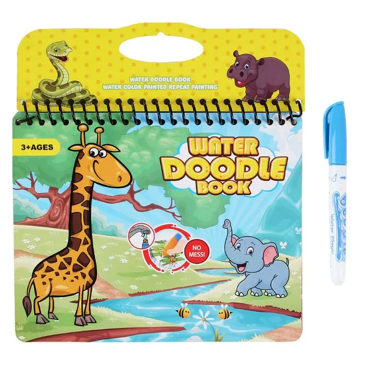 Custom Printing Erasable Colorful Kids Magic Water Drawing Book With Doodle Pen Educational Toys