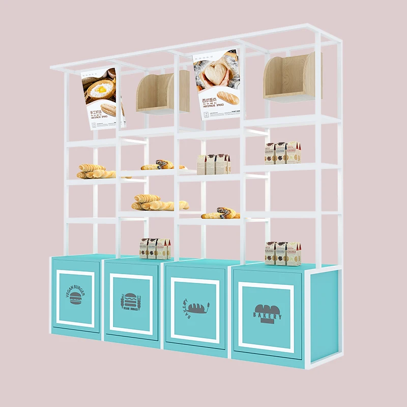 Bread cabinet Customized Display Retail Display Stand Hot Sale  Wood Supermarket Shelves  Wall Steel shelves