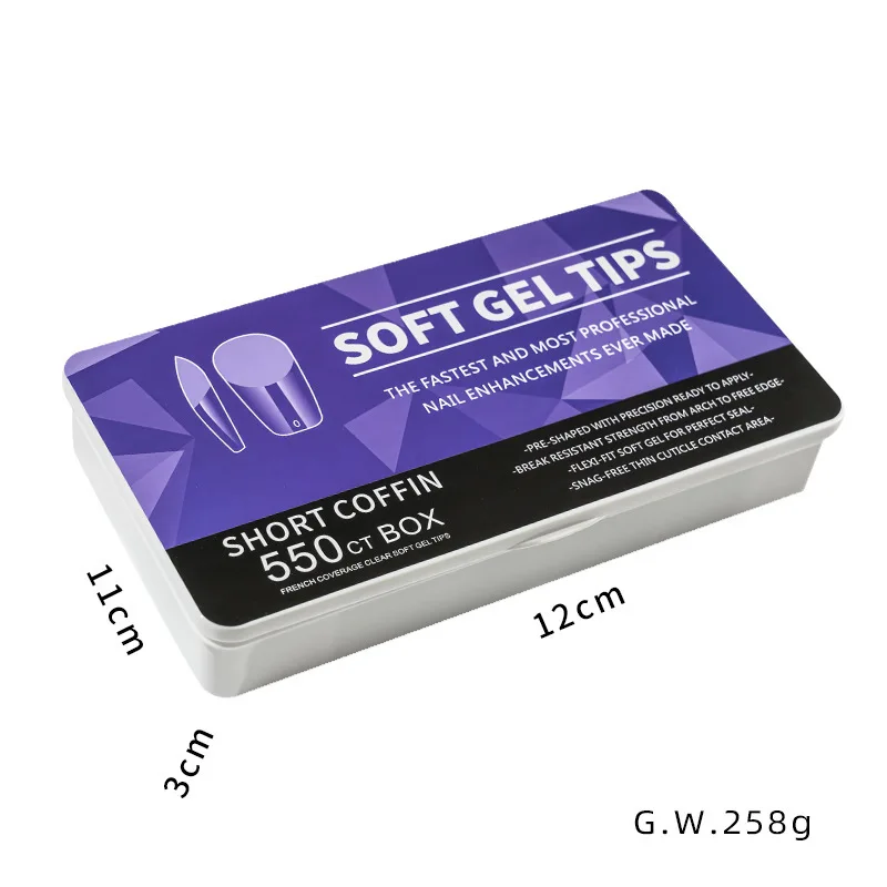Box Packing Nail Soft Gel Tips Stiletto Coffin Square Oval Short Long False Nail Tips Wholesale