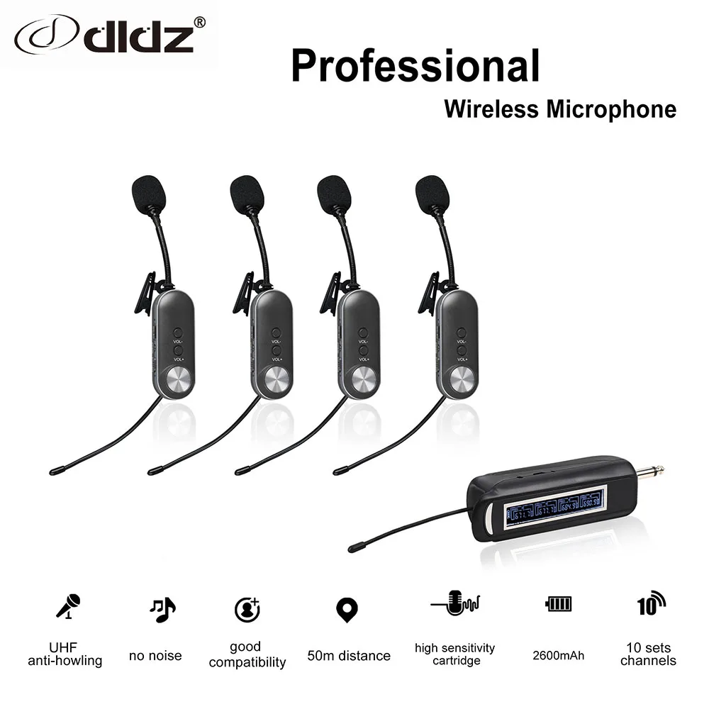 Dldz UHF свободно регулируемый 4 канала с лацканами Универсальный конденсаторный микрофон беспроводной преподавания