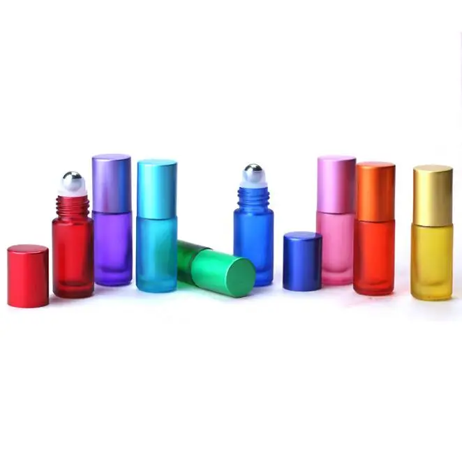 5ml glass roll on perfume bottle matte colorful gemstone roller ball essential oil roller bottle wholesale