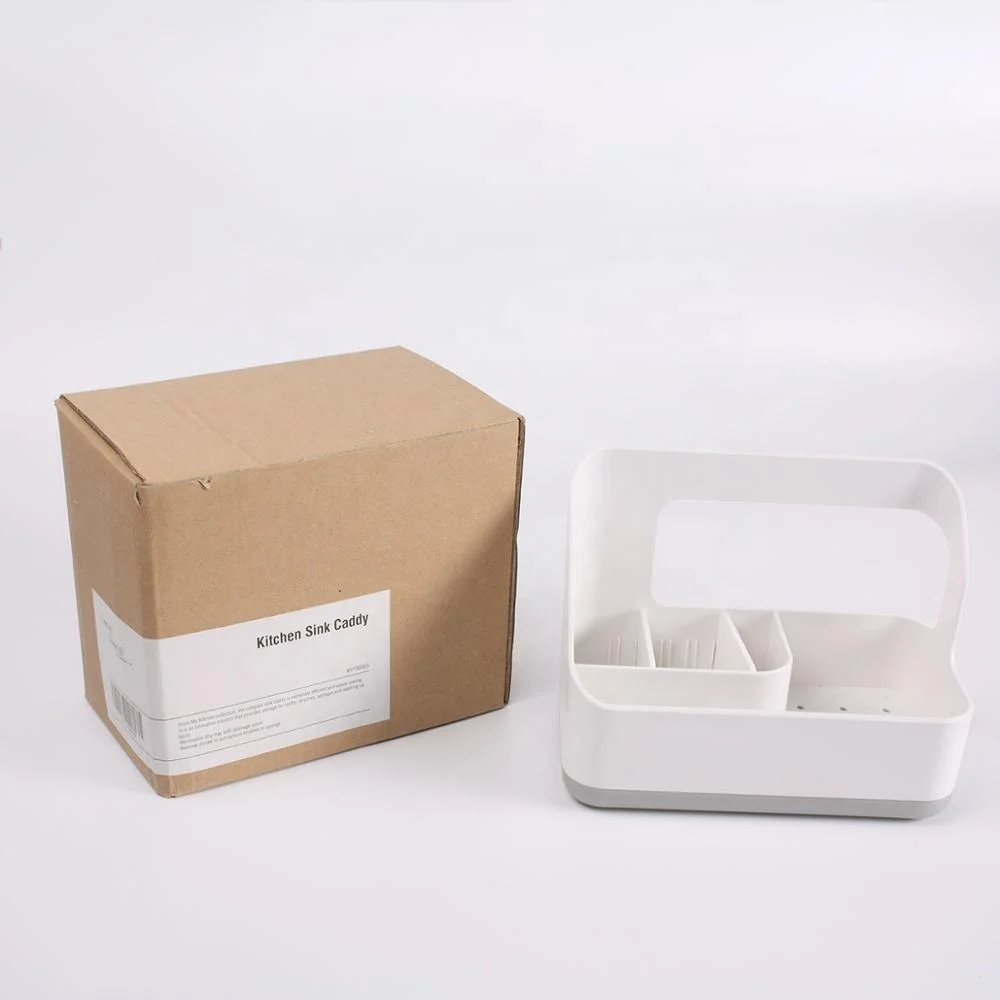 Space saving customizable creative plastic kitchen organizer sponge holder sink caddy with drain