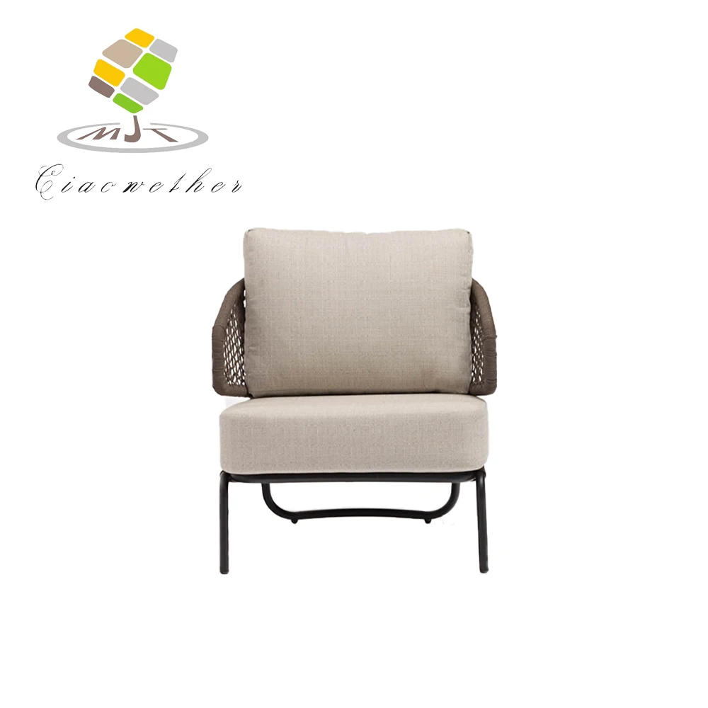 New Modern Luxury Design Outdoor Aluminum Sofa Single Seater  Rattan Garden Patio Furniture Weaving Rope Garden Sofa Chair