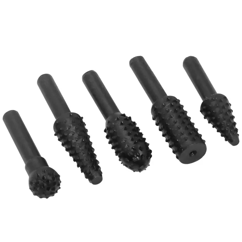 5Pcs 1/4' Rotary Burrs Set Wood Carving Tool Rotary Rasp File Drill Bit Cutting Tools Engraving Woodworking Carpentry Tools