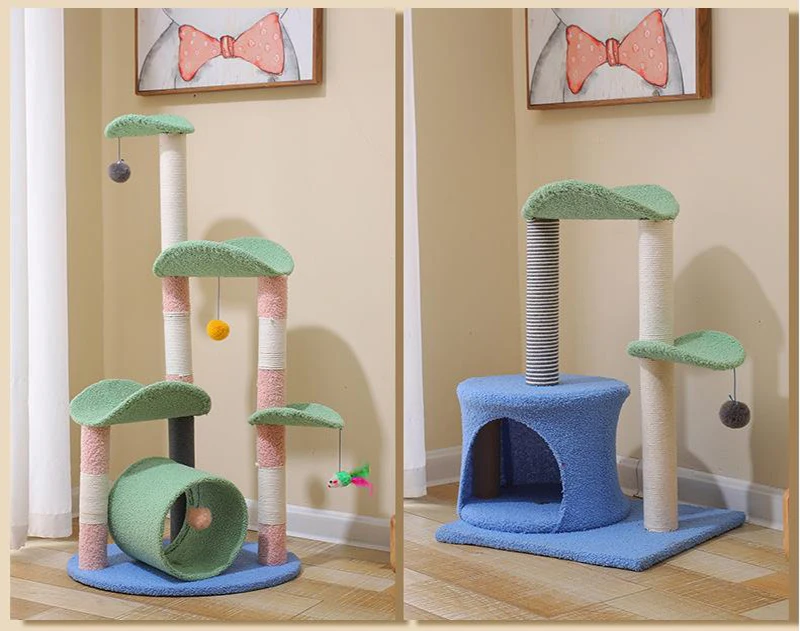 Cat Climbing Pink Tree Pet Climbing Frame Jumping Cats Scratcher Tower Tree House Scratching Post Modern Cats Tree Furniture