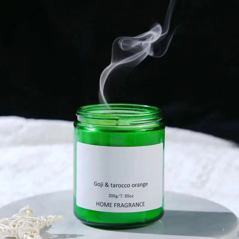 Diy Green Glass Candle Container Handmade Cylindrical Jar with Screen Printing Newly Designed with Lid