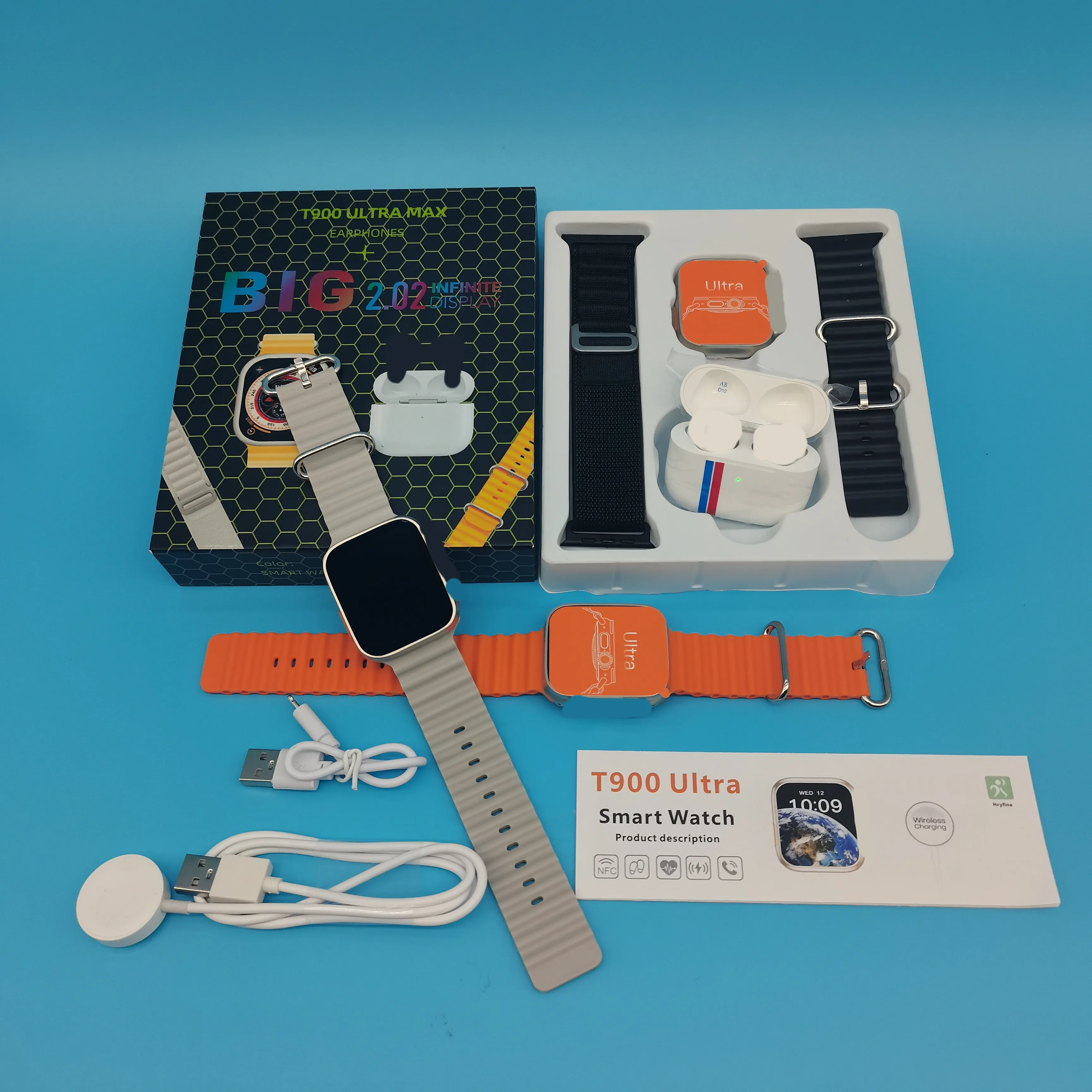 T900 Ultra Max fashion smart watch with earphonE 2in1 Touch screen Fitness tracker Sport Heart rate appl smart watch