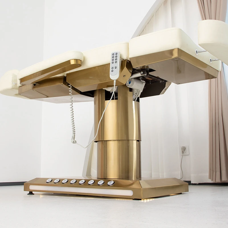 NEW Arrival 4 Motors Gold Base Electric Massage Bed Double Control Salon Spa Furniture Facial Beauty Bed With Good Price