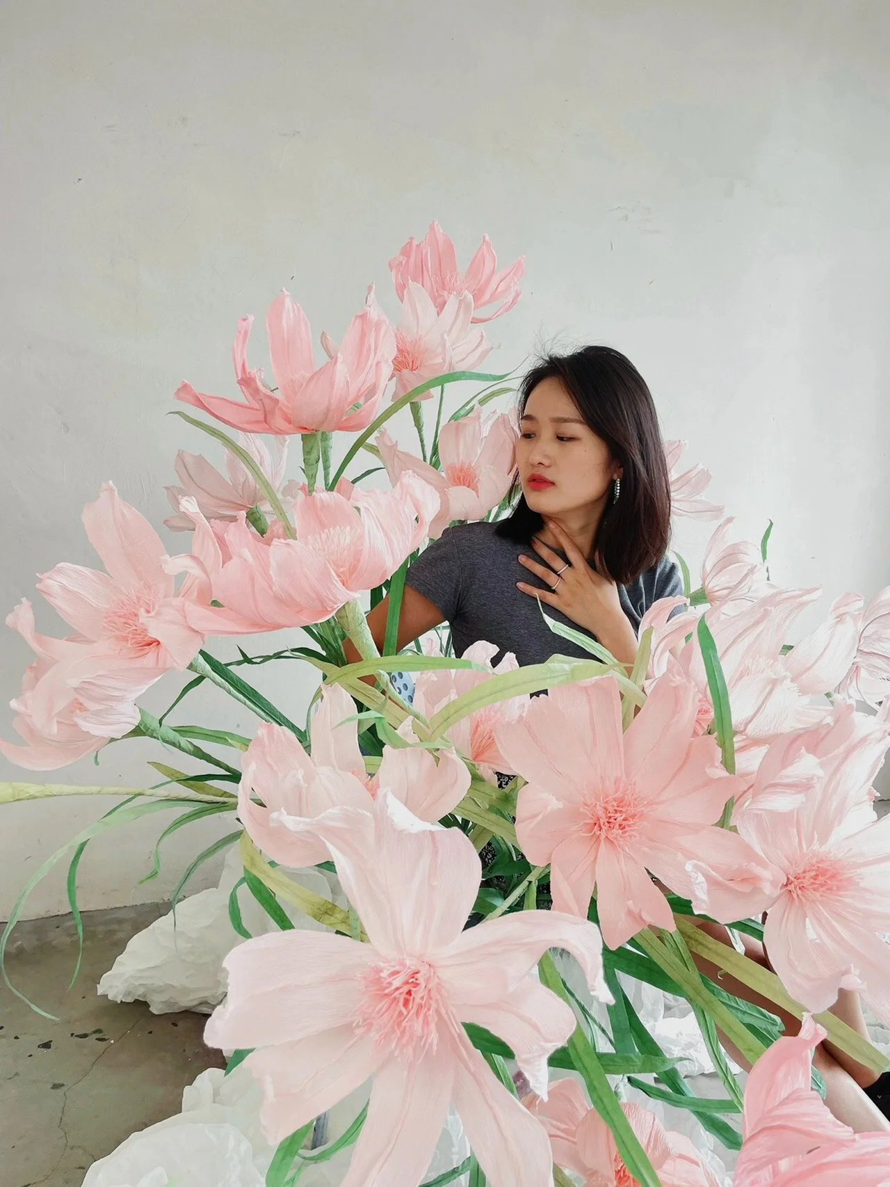 W-169 Wholesale Artificial pink giant paper flowers for Wedding photo booth Backdrop decoration