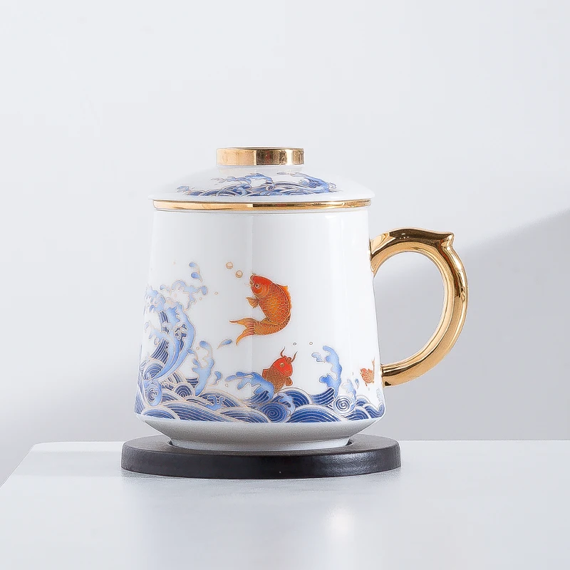 Factory Wholesale High-Quality Handmade Chinese Style Ceramic Mug with Lid and Infuser  for Tea Coffee at Home and in the Office