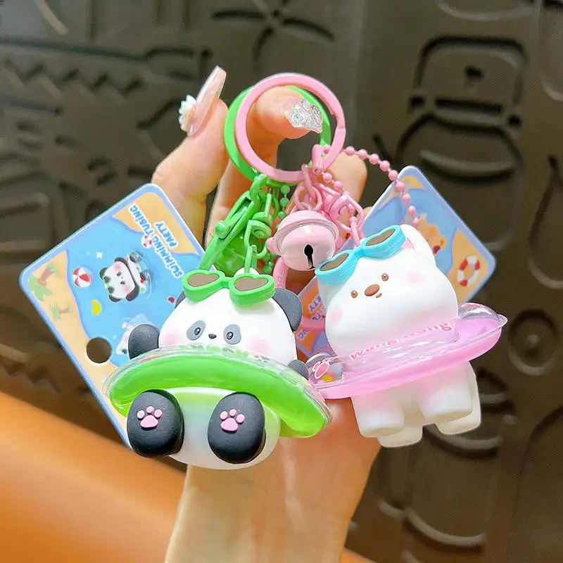 Creative Line Puppy Panda Cartoon swimming ring animal keychain mini toys Silicone bag pendant gift wholesale
