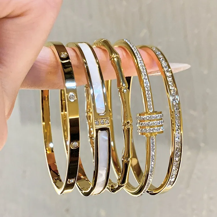 2024 fashion trendy women nice bracelet jewelry stainless steel 18k gold plated non tarnish bangle bracelet mixed designs