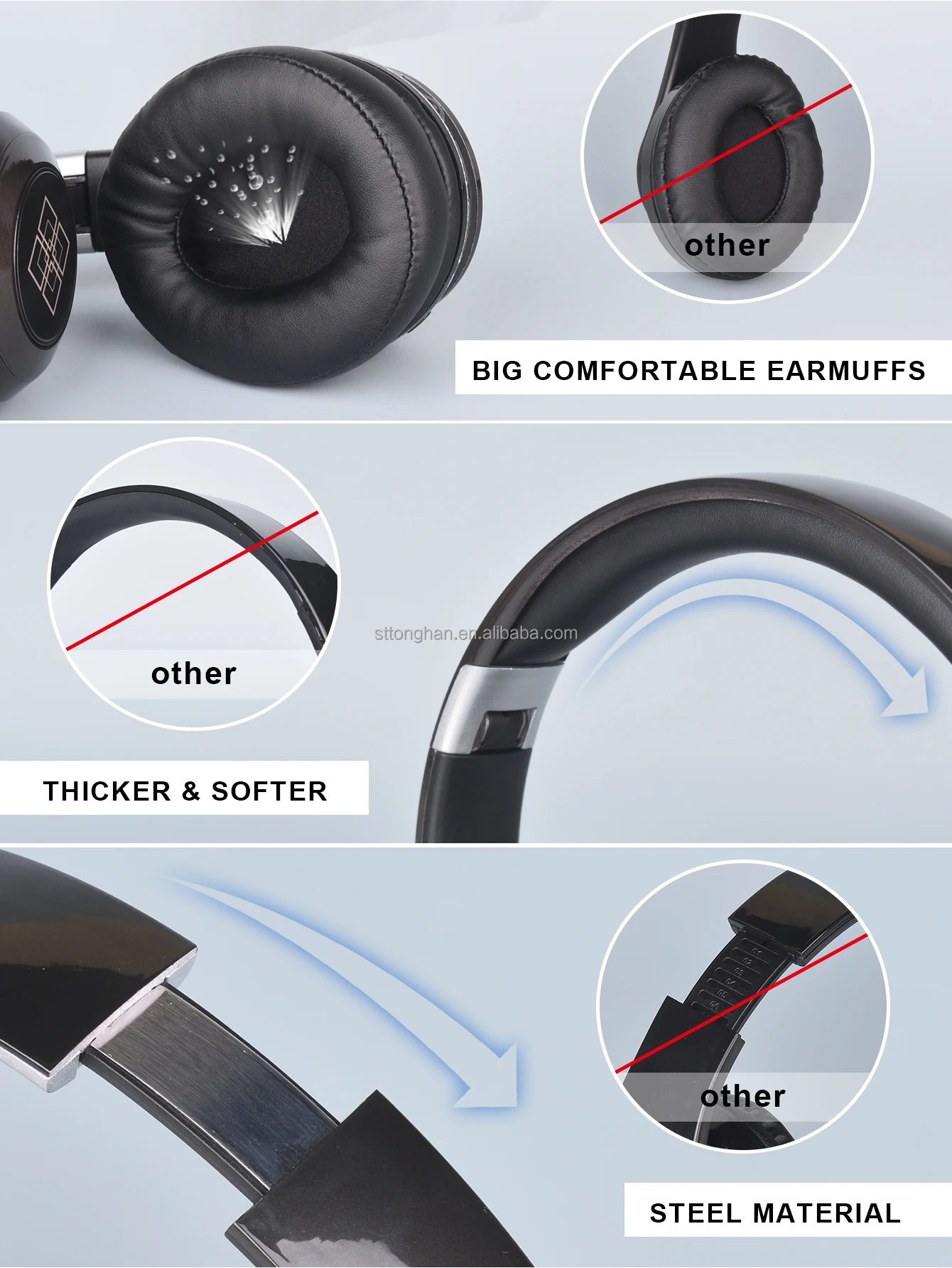 Gerripurer Brand cheap bulk Earphone High quality Black PU  cool wireless headphones