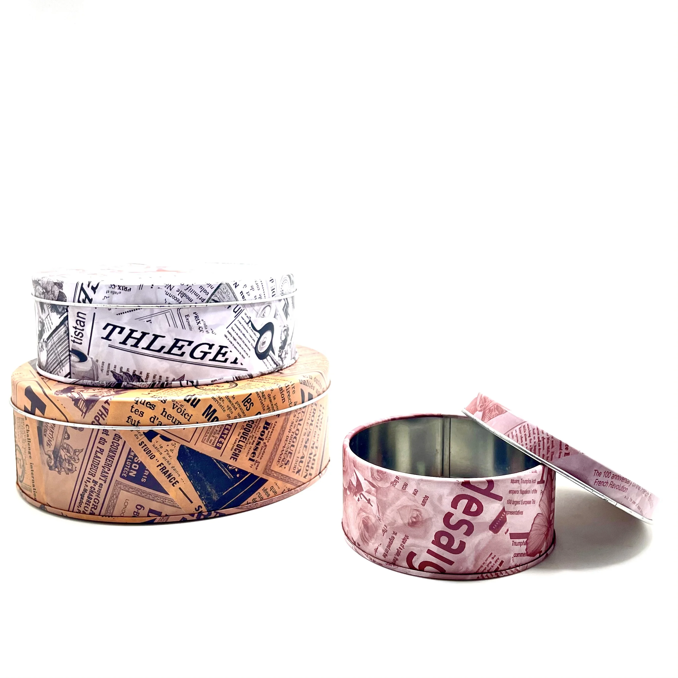 Food grade High Cylindrical Shape Tinplate Box round metal tin box cake biscuit tin can container