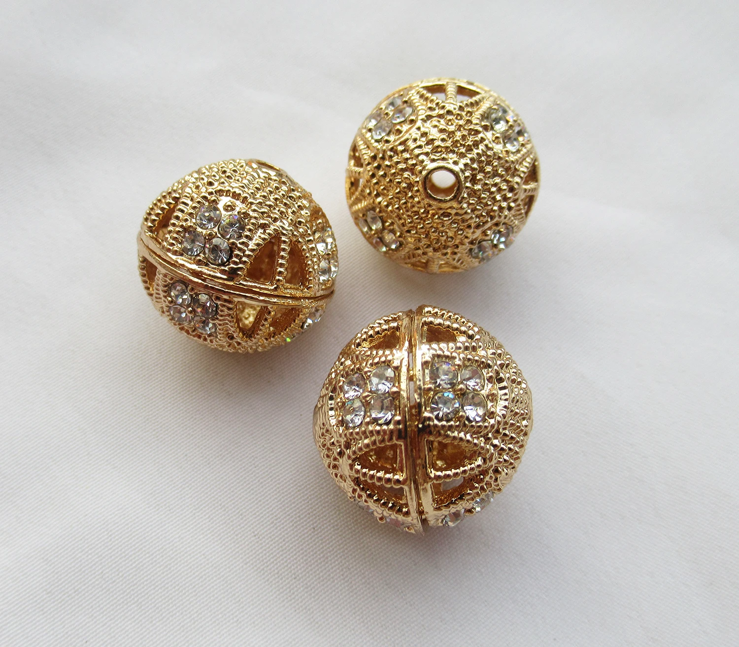 Rhinestone Filigree Beads in Rose Gold Color 19mm Hollow Brass Spacer Bead
