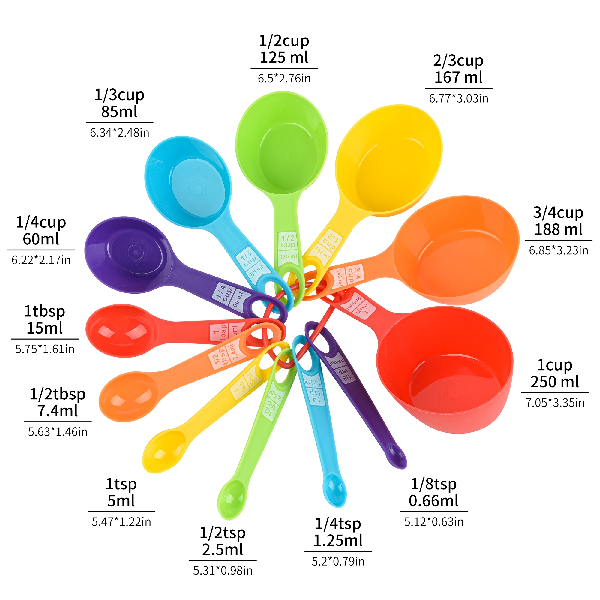 Eco Friendly 12 Pcs Plastic Colorful Measuring Cups And Spoons Set For Kitchen Backing Tool