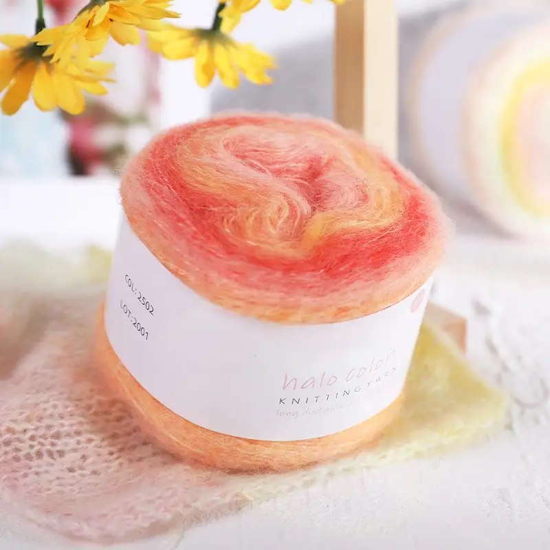 ZENGLONG textile crochet fancy hand knitting yarns wholesale 238m/roll wool blended rainbow gradient colorful cake yarn