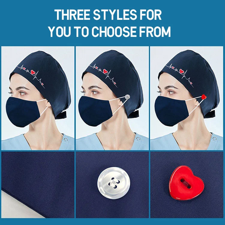 Hot-Sale custom dentist clinic beautician scrubs nurse Doctor Working adjustable nursing cap hat with Button for women and men
