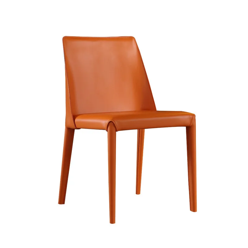 Nordic leather saddle dining table set 4 6 8 chair dining chair orange color cafe chairs for Hotel home restaurant