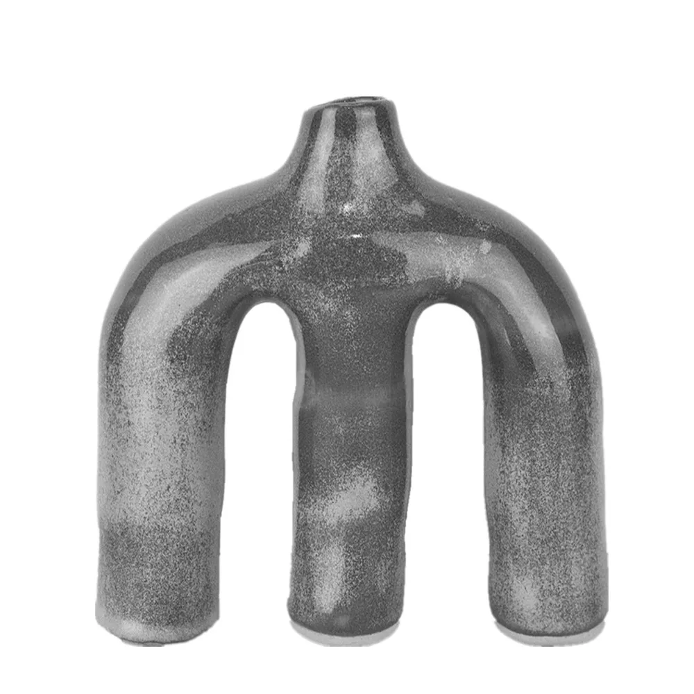 12 Inch Tabletop Decor Home Decoration Sandstone Effect Polyresin Flower Vase Clay Effect Resin Vessel with Handle