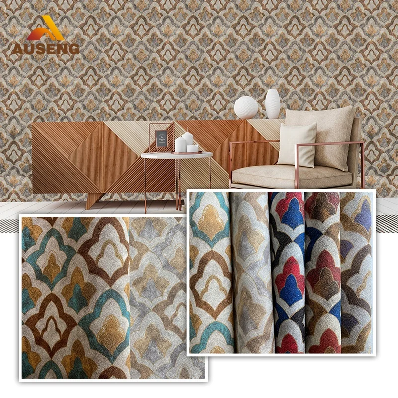 Italian Floral Fabric Vintage Interior Decor Plum Pattern Fan-Shaped Tv Background Pvc Hd 3D Wallpaper