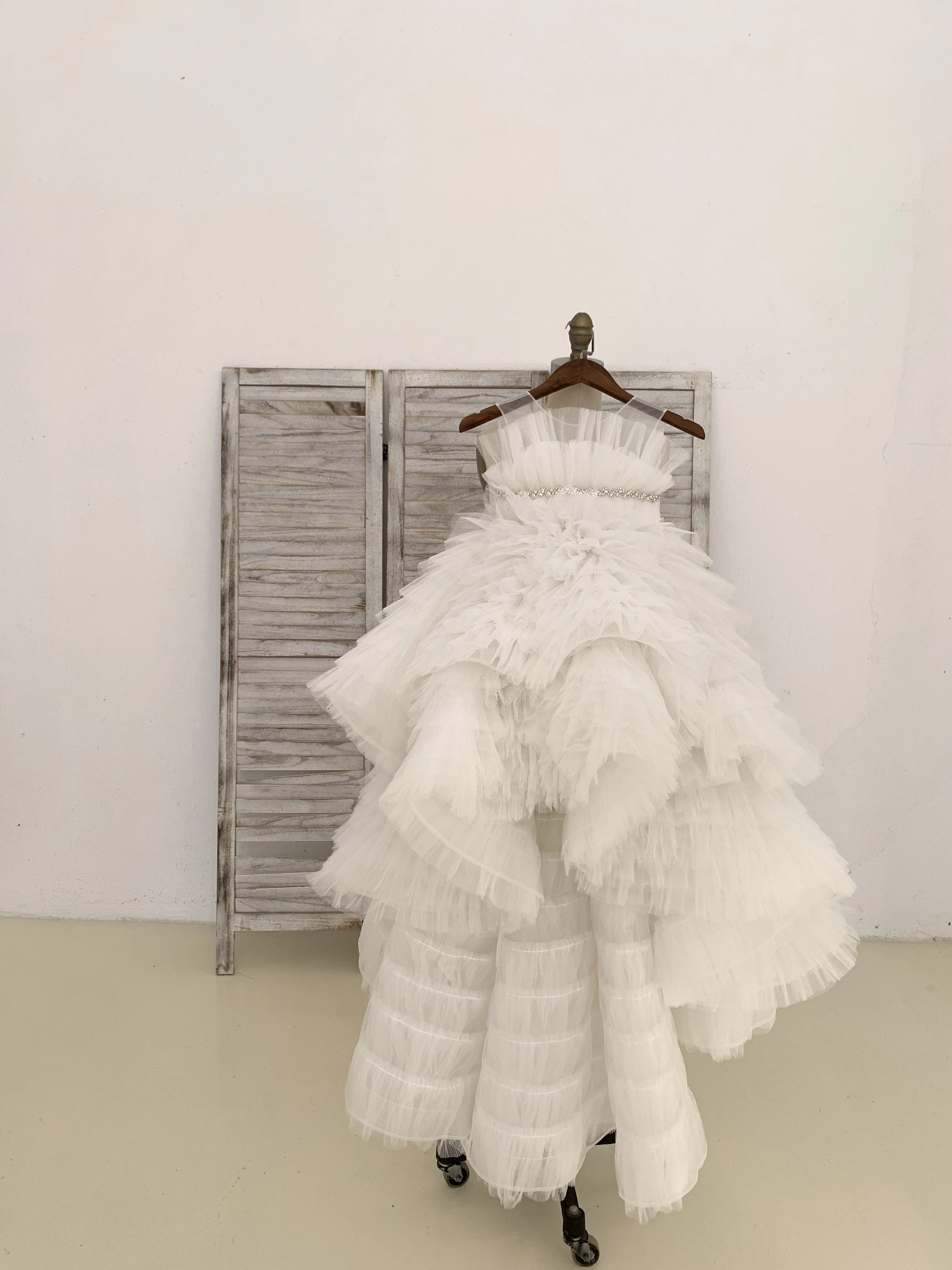 Hi Low Ivory Tulle Wedding Flower Girl Dress Kids Party Dress Princess Birthday Couture Dress