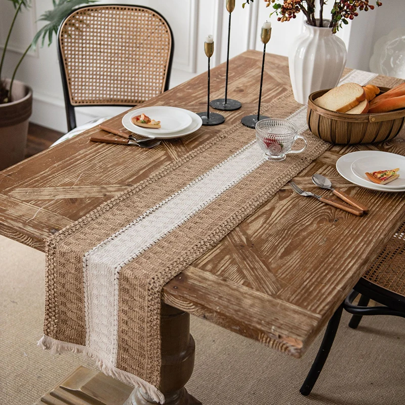 12*47Inch Festival Brown Rectangle Table Setting Decor Party Cotton And Linen Table Runner