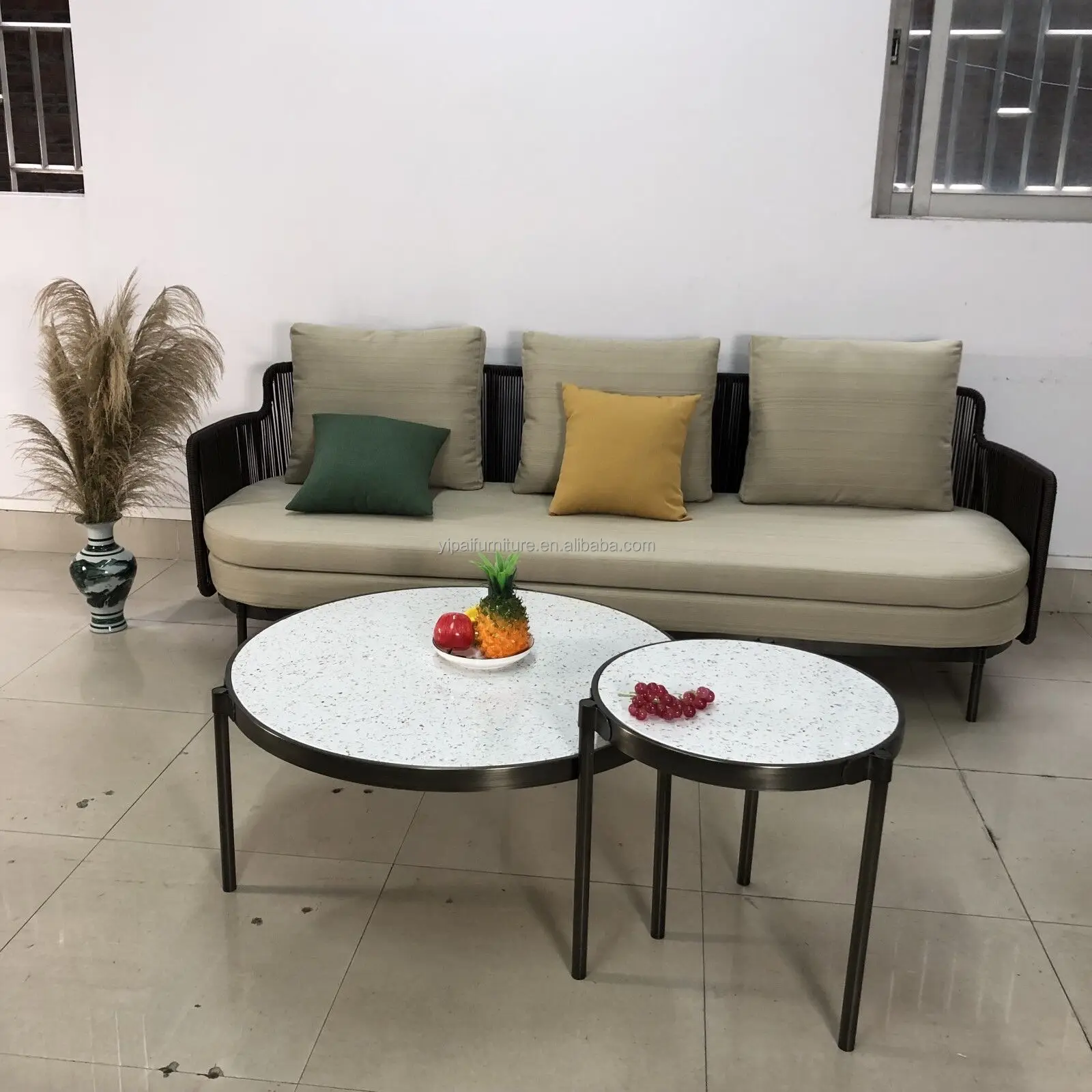 outdoor furniture 5 star hotel metal stainless steel base garden outdoor sofa set Water Proof cushion patio garden sofa set