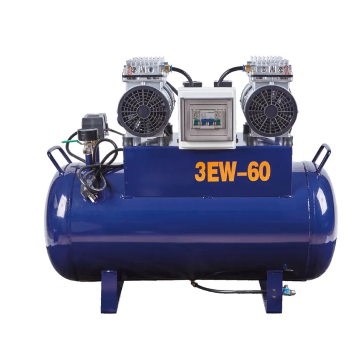 New high speed two-stage motor piston 1.2kw Dental silent oil free 60l air compressor supplier