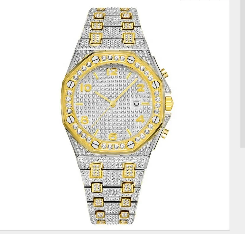 Blues RTS Trending Unique Arabic 18k Gold Quartz VVS full diamond watch