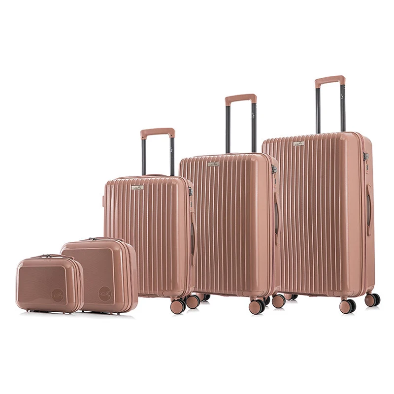 OEM Customized Business Valise De Voyage PP Hard Shell Trolley Bags Pink luggage Suitcase sets 3 piece