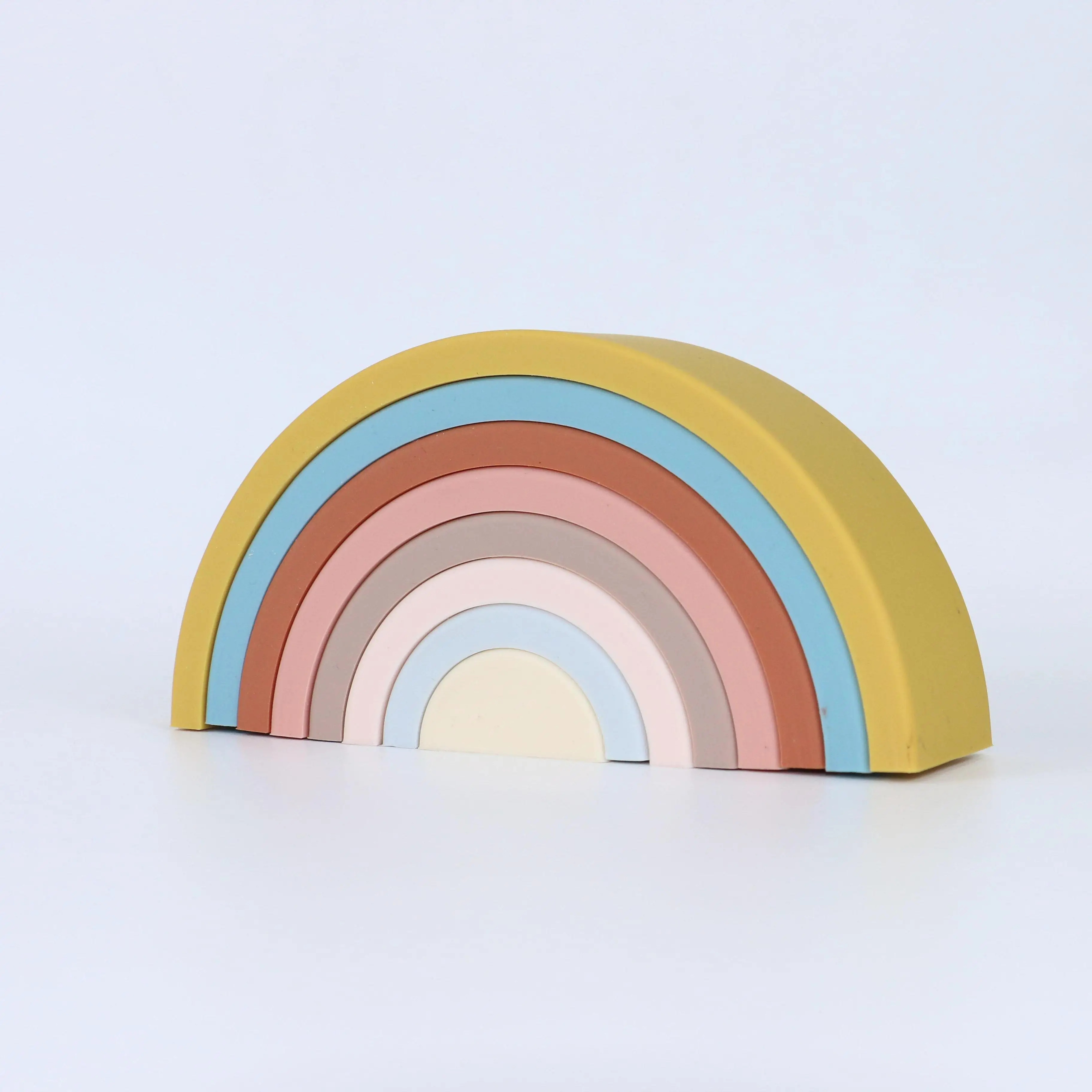 custom Children DIY 8 layers Rainbow silicone educational stacking teether toys for montessori kinderg baby kids teething puzzle
