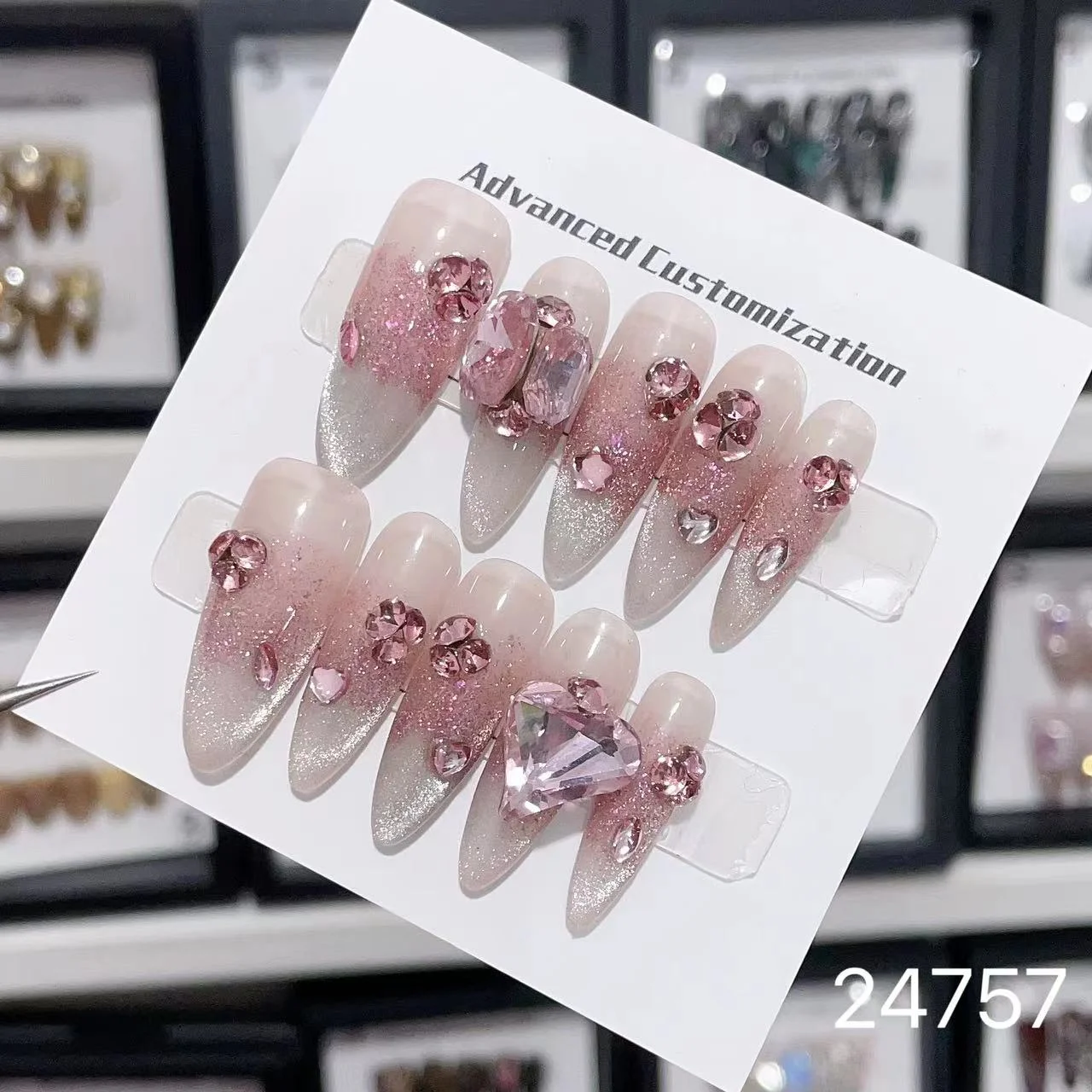 Wholesale Artificial Fingernailswith glue New Design Customized full cover Frosting pearl Flower Press on Nails
