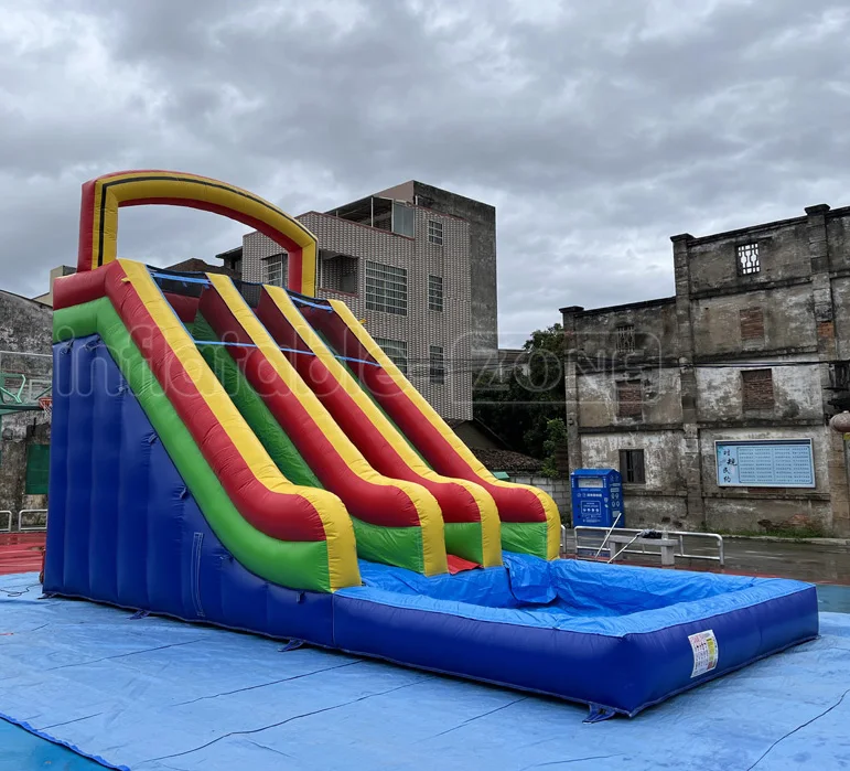 Huge Double Lane Inflatable Waterslide Pool Commercial Inflatable Dry And Wet Water Slide for Kid And Adults