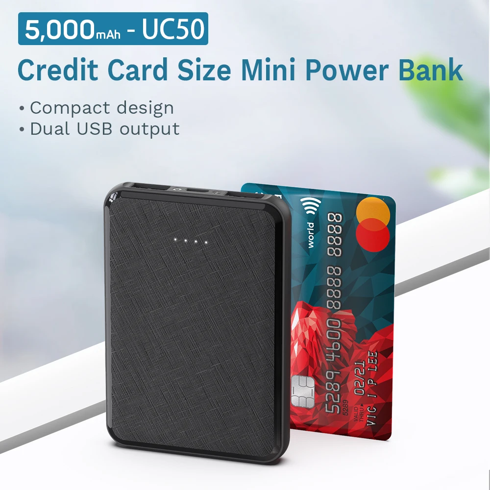  Двойной USB 5000 mAh подарок мини тонкий внешний аккумулятор Размер кредитной