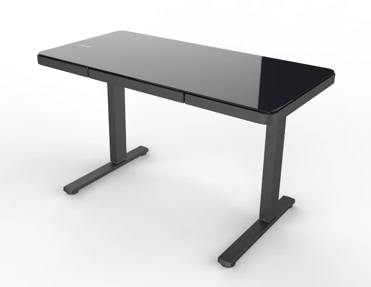 Electric Height Adjustable Desk Single Motor Standing Desk With Glass Tabletop Sense Touch Panel And   Wifi Charger