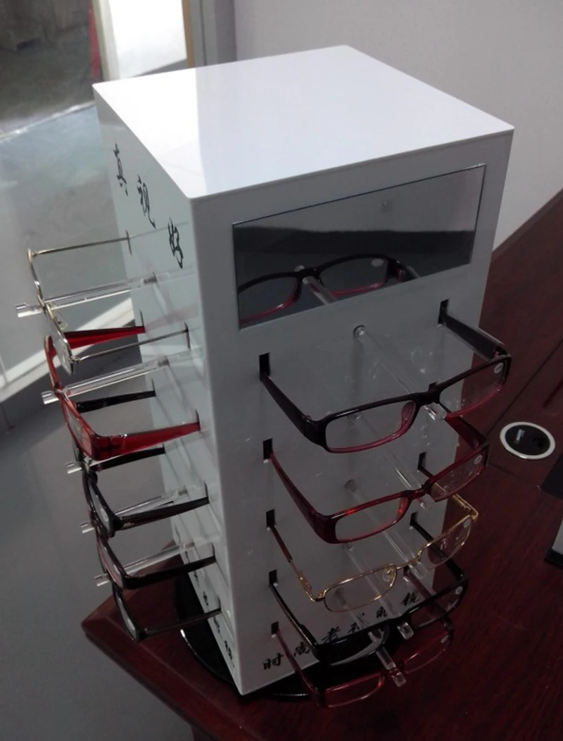 Latest acrylic display cabinet with revolving acrylic sunglasses display rack