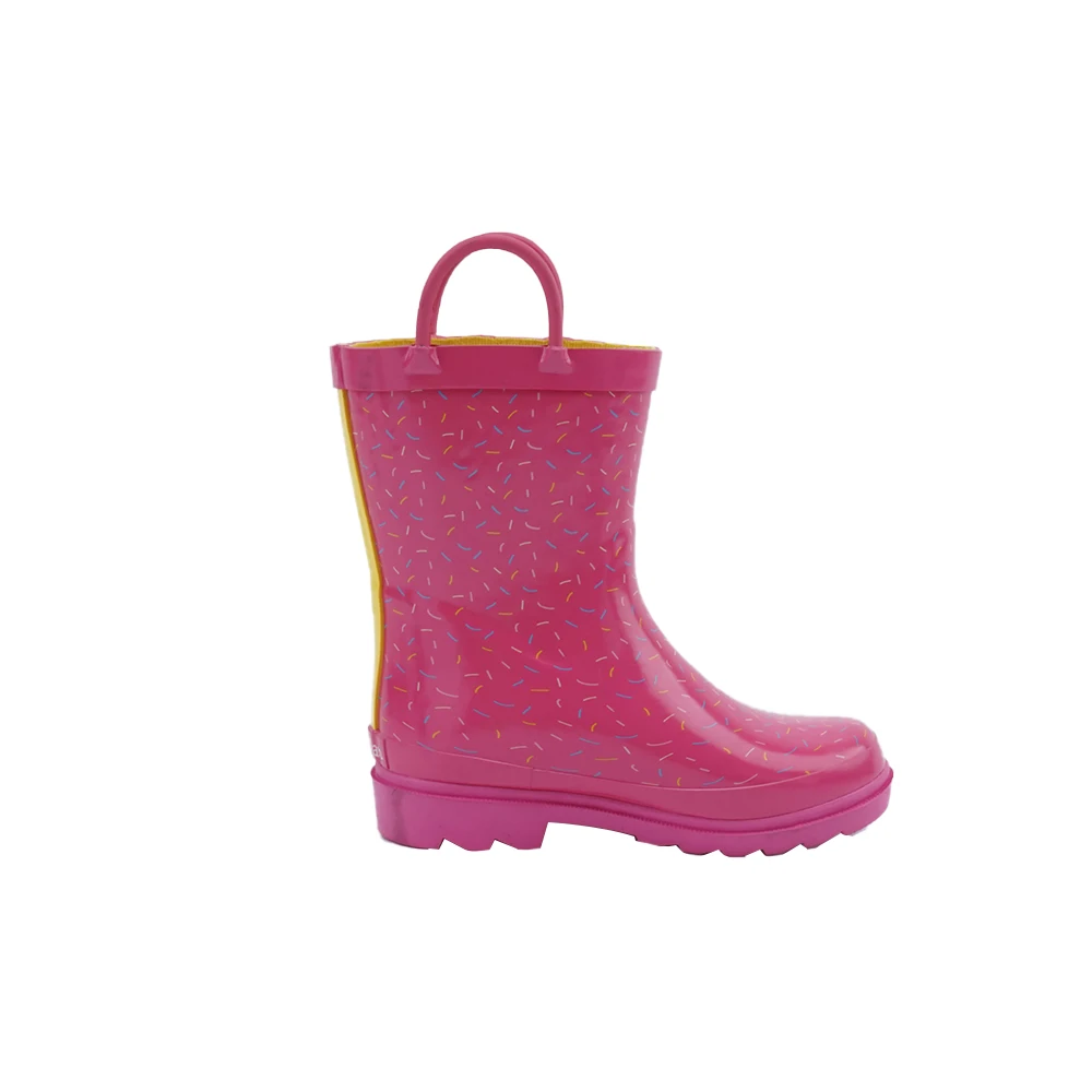 To Have A Long History Children Easy-on Handles Printed Pink Girl Solid Colors Waterproof Rain Shoes