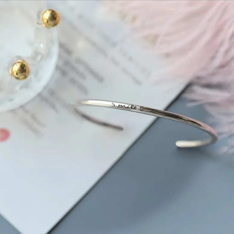 instagram popular followers smile face cutie solid genuine 925 sterling silver plain bangle for girl