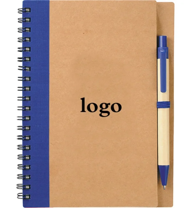 Spiral Notebook with Pen Business Customized Eco Spiral Craft Paper Cover Notebook With Pen