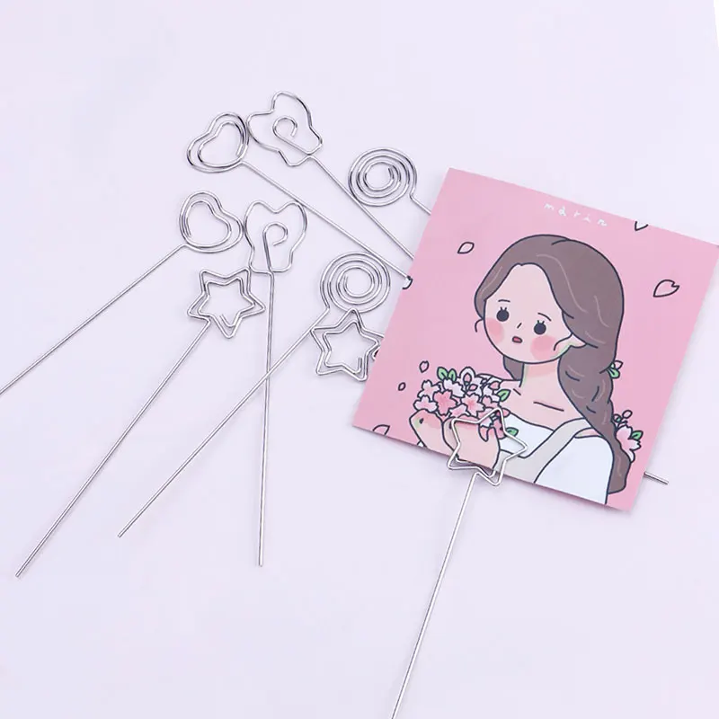 YS1236 Cheap Price Heart Star Flower Shaped Colorful Metal Wire DIY Table Card Memo Clip