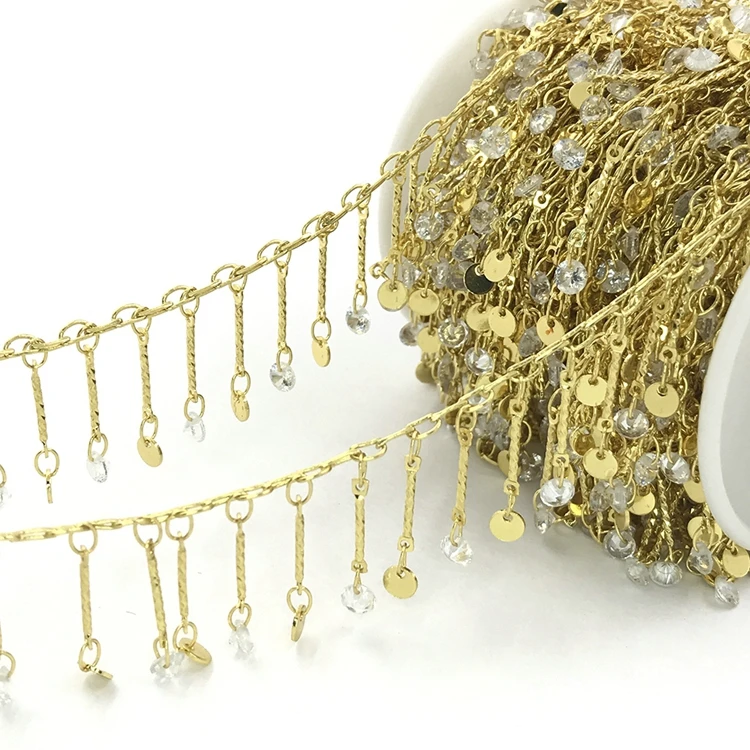 DIY Round Zircon Brass Roller Chain Cable Chains Link Bracelet Necklace Gold Plated Handmade Jewelry Making